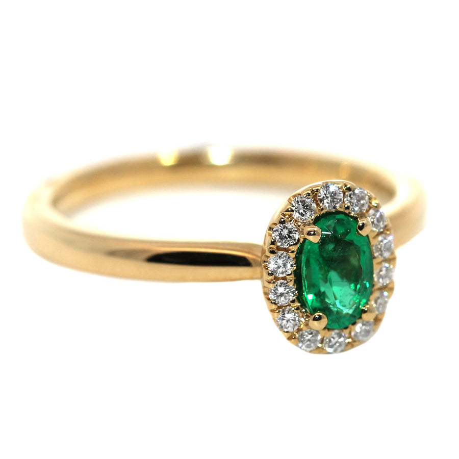 Oval Cut Emerald, Diamond & Yellow Gold Ring