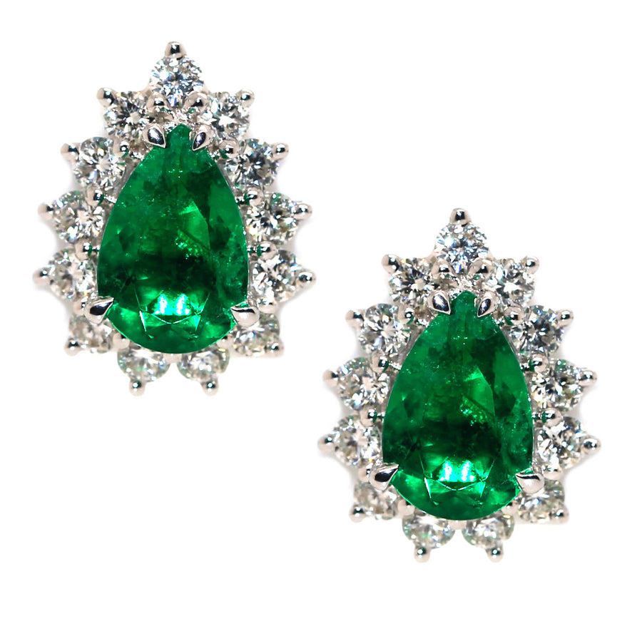 Pear Cut Emerald & Diamond Studs