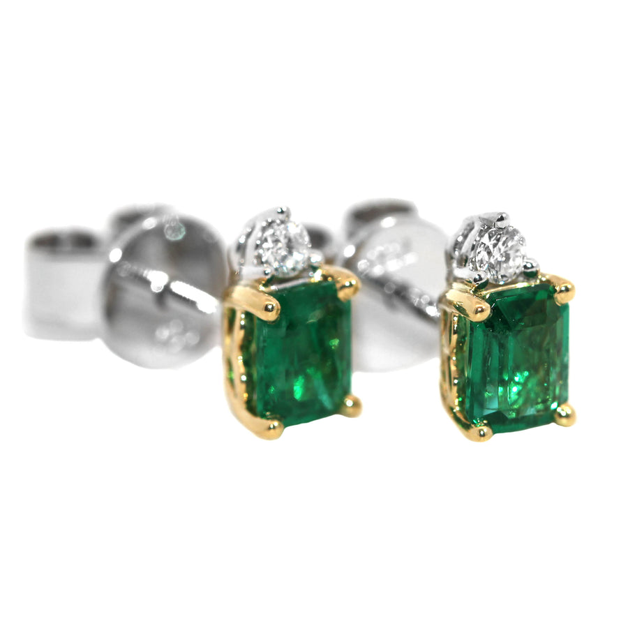 Emerald & Diamond Claw Set Studs