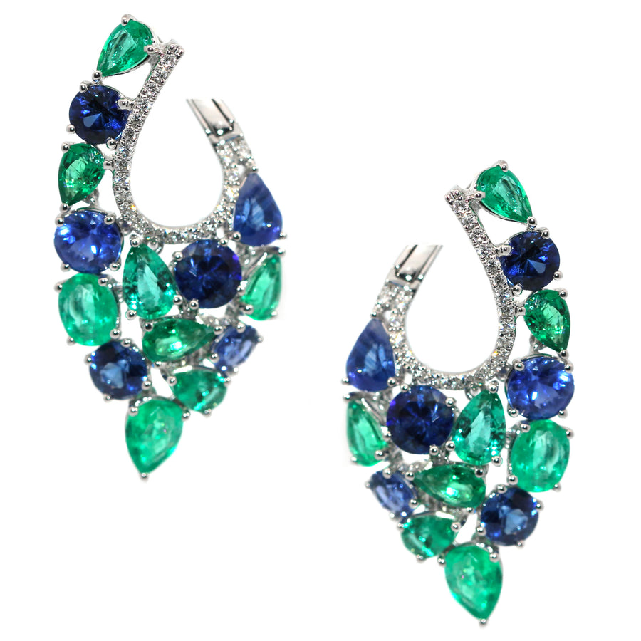 Emerald, Sapphire & Diamond Drop Earrings