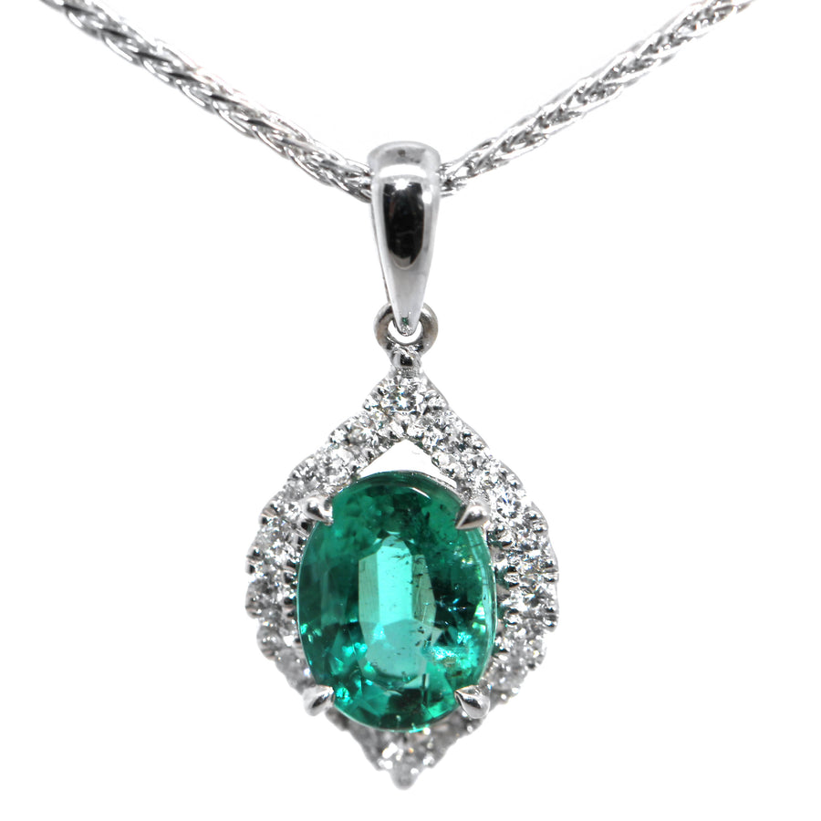 Marquise Shaped Emerald & Diamond Pendant