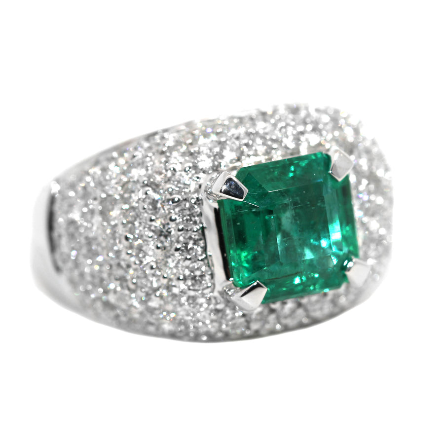 Emerald & Pave Set Diamond Dress Ring