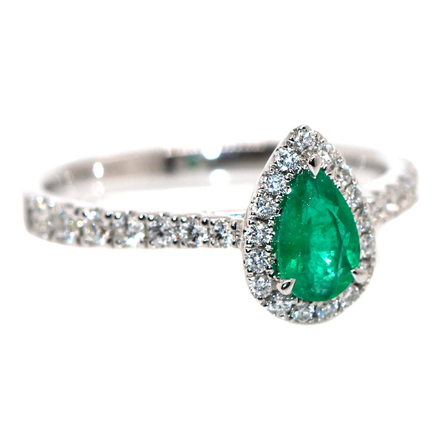 Pear Cut Emerald & Diamond Ring