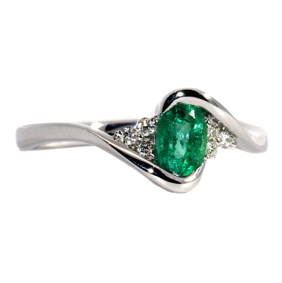 Twist Style Emerald & Diamond Dress Ring