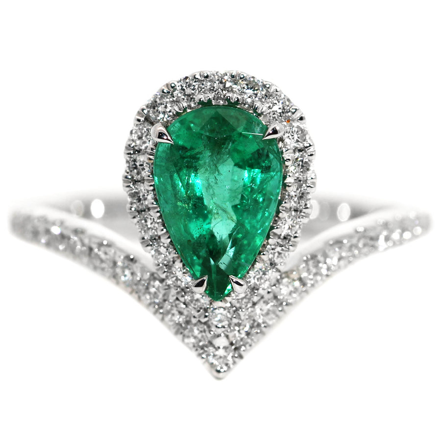 Emerald & Diamond 'V' Style Dress Ring