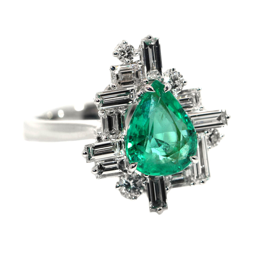 Geometric Style Emerald & Diamond Dress Ring