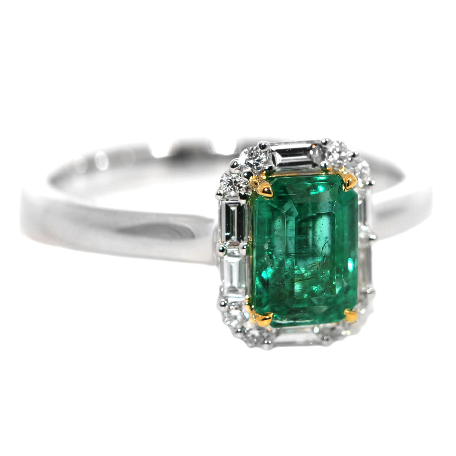 Emerald, Baguette & Round Cut Diamond Dress Ring