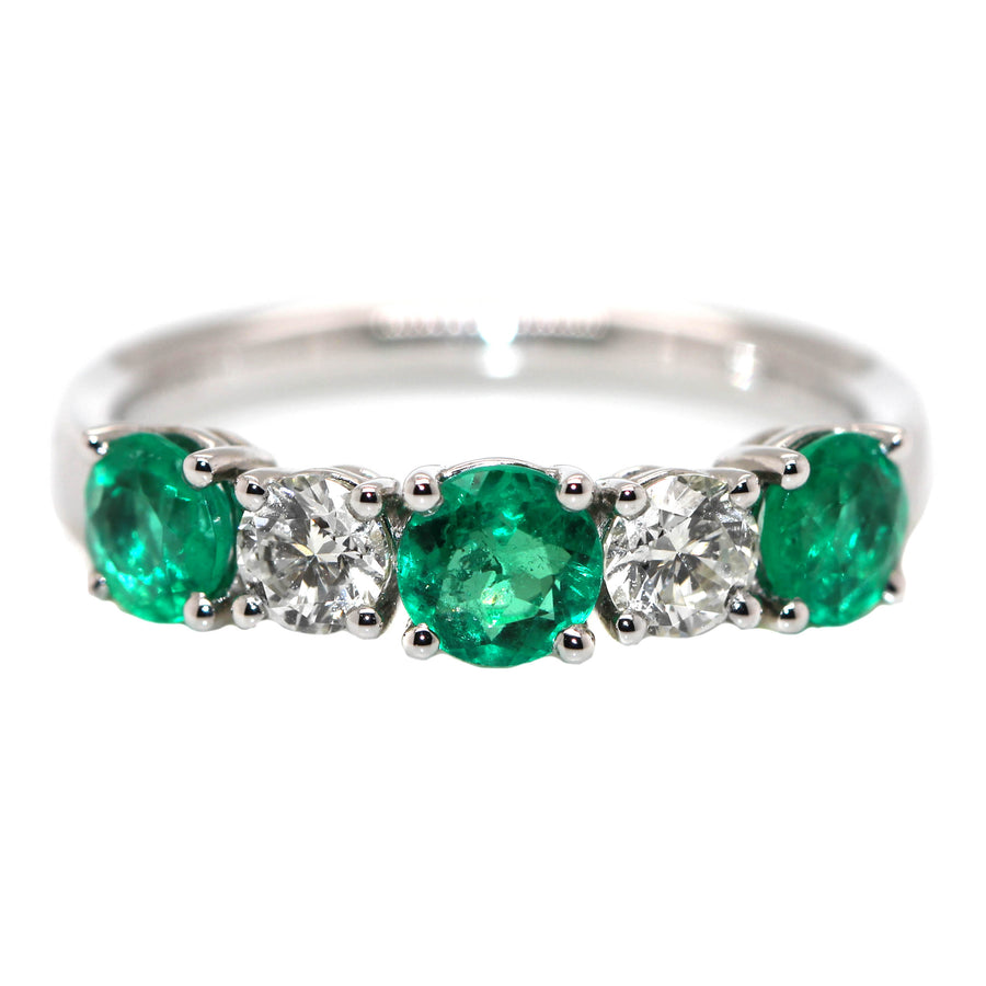 Emerald, Diamond & White Gold Five Stone Ring
