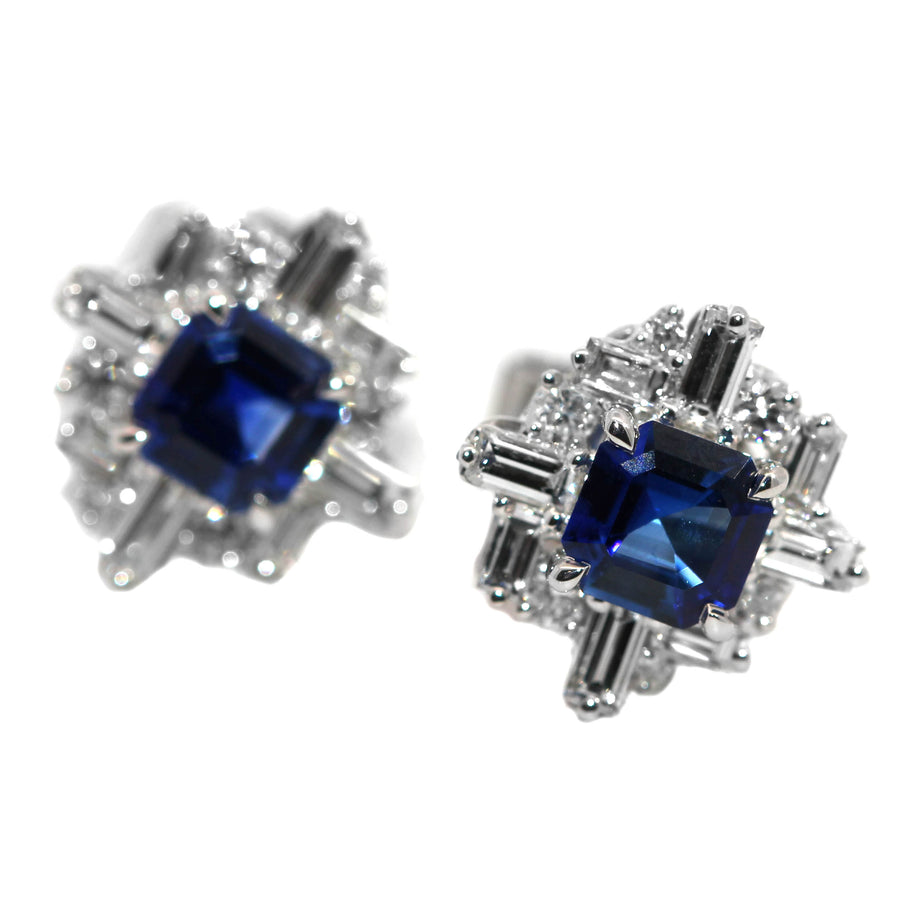 Geometric Style Sapphire & Diamond Studs