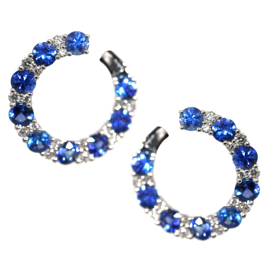 Sapphire, Diamond & White Gold Circle Style Huggies