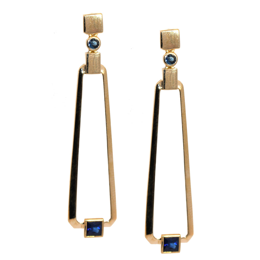 Sapphire & Yellow Gold Geometric Drop Earrings