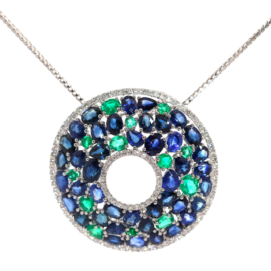 Sapphire, Emerald & Diamond Circle Slider Pendant