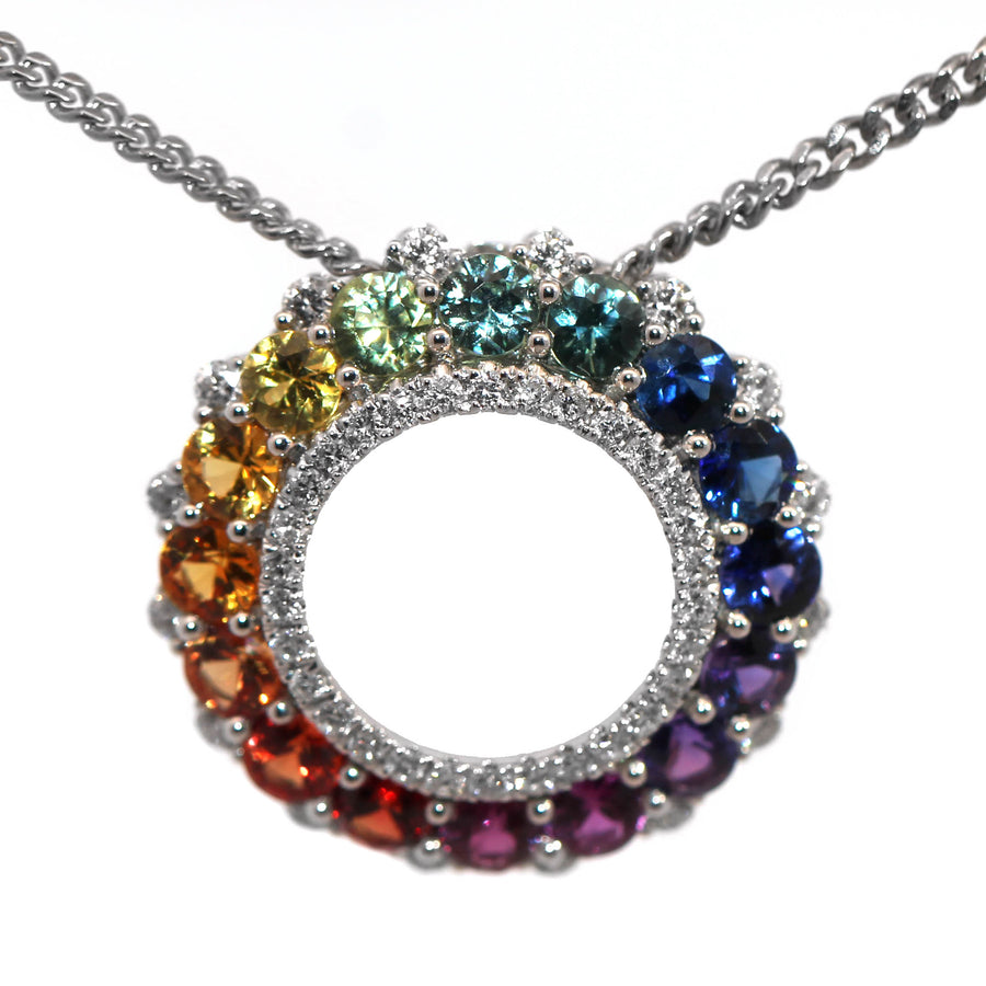 Multi-Coloured Sapphire, Diamond & White Gold Slider