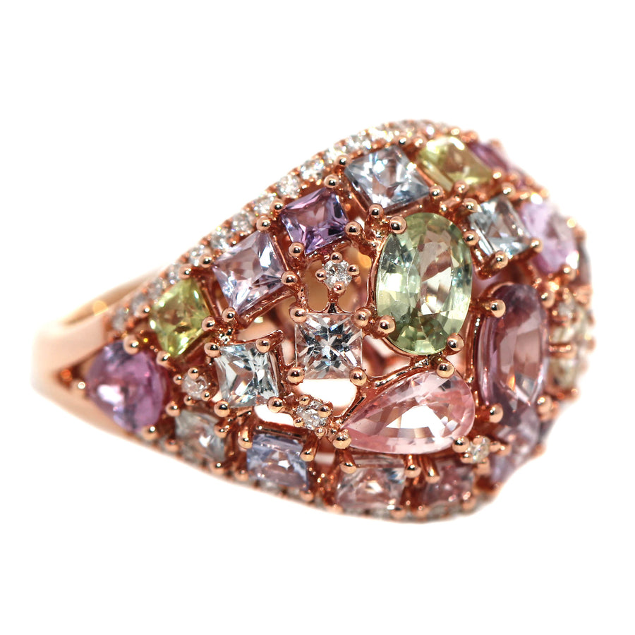 Multi-Coloured Sapphire, Diamond & Rose Gold Ring