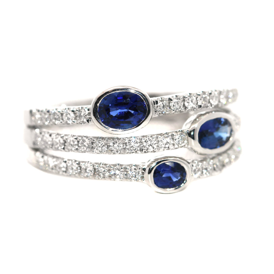 Three Row Ceylon Sapphire & Diamond Dress Ring