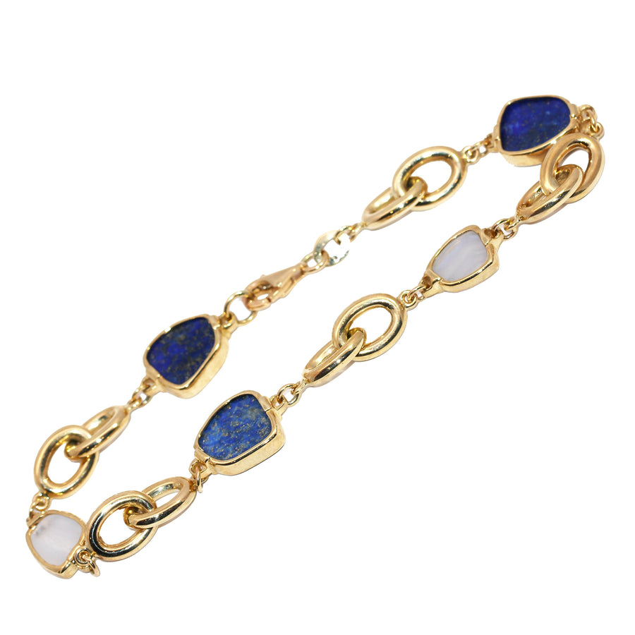 Lapis, Blue Agate & Yellow Gold Bracelet