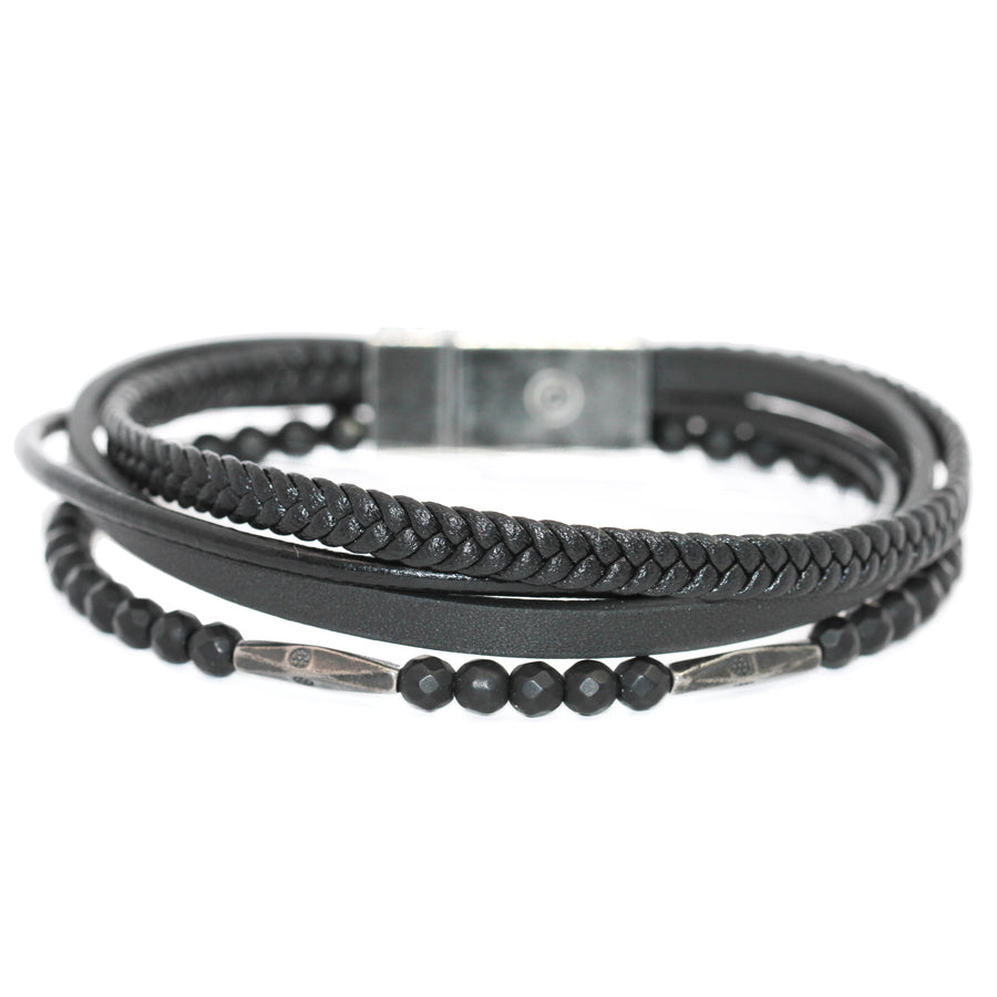 Black Italian Leather Layered Gents Bracelet