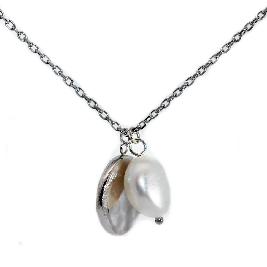 Stainless Steel, Pearl & Disc Necklet