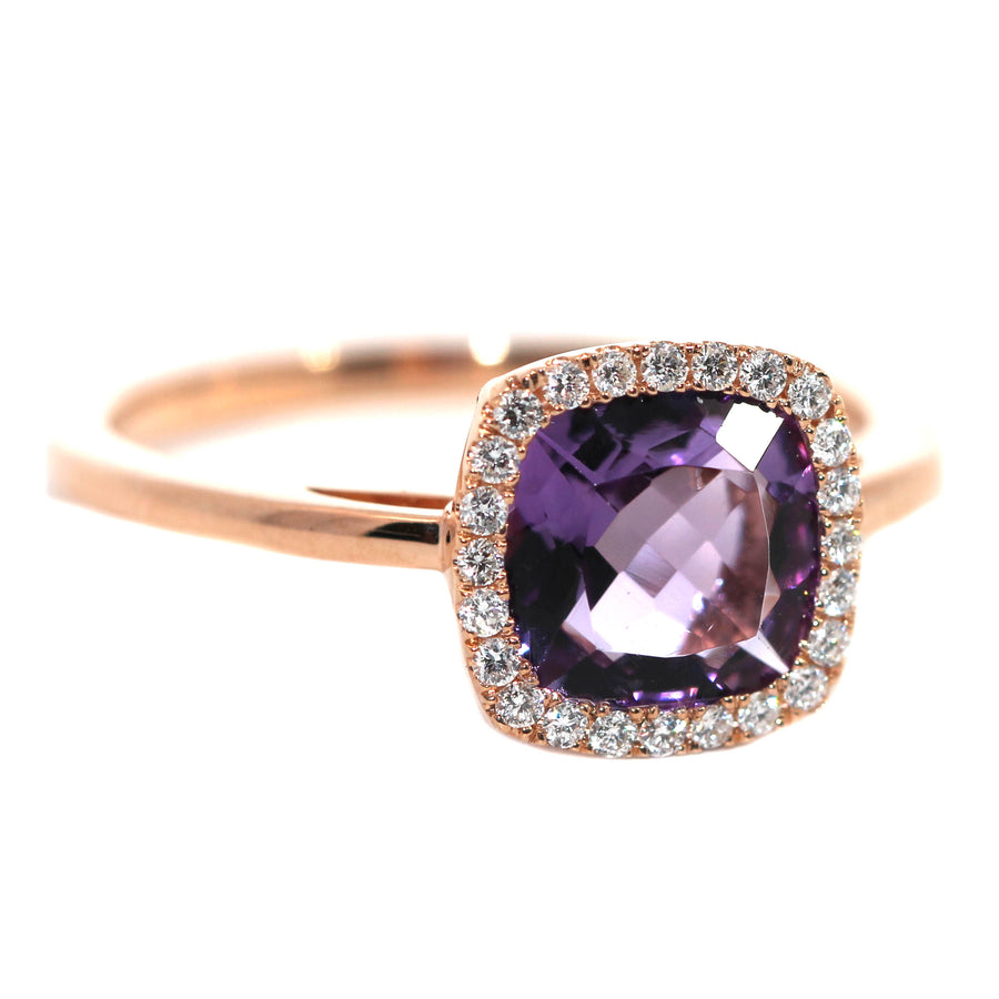 Cushion Cut Amethyst & Diamond Ring