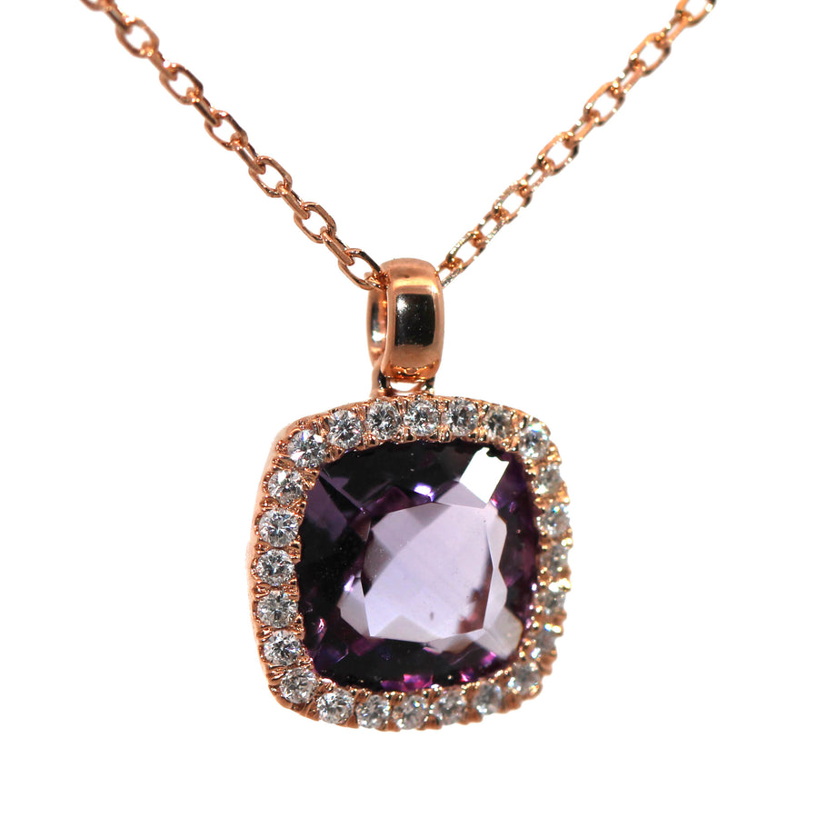 Cushion Cut Amethyst & Diamond Pendant