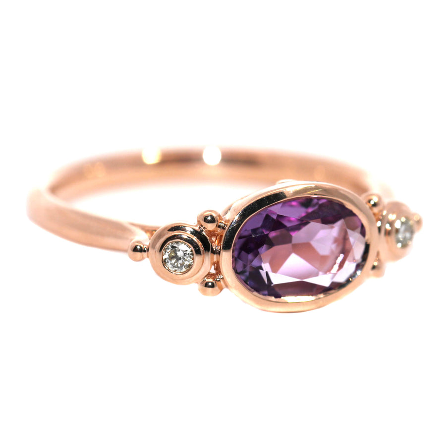 Oval Cut Amethyst, Diamond & Rose Gold Dress Ring