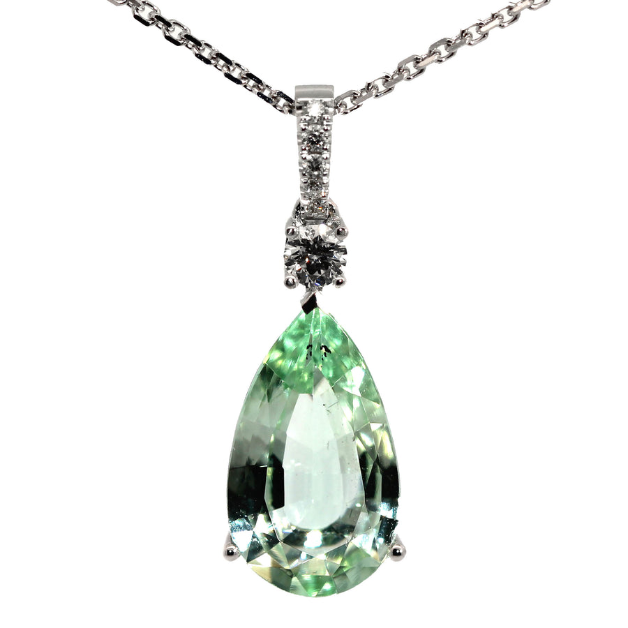 Pear Cut Light Green Tourmaline & Diamond Pendant