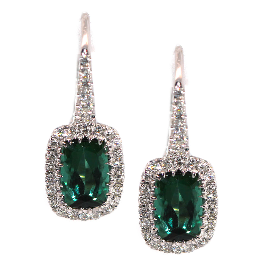 Green Tourmaline & Diamond Drop Earrings