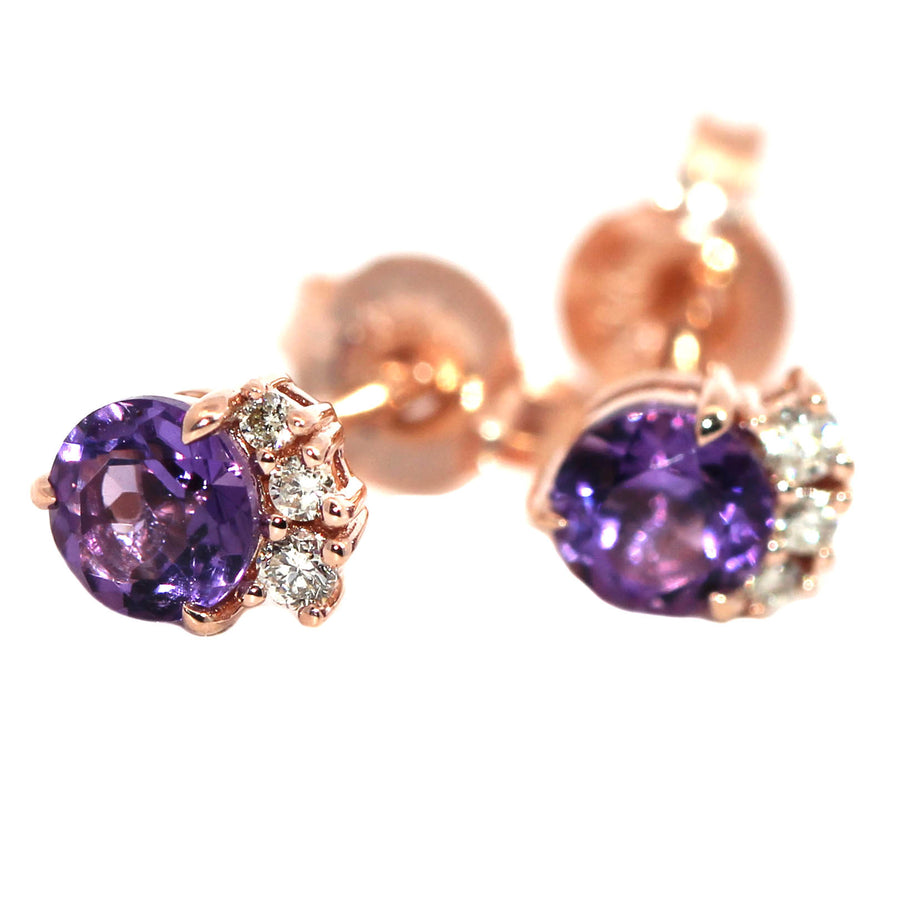 Amethyst, Diamond & Rose Gold Studs