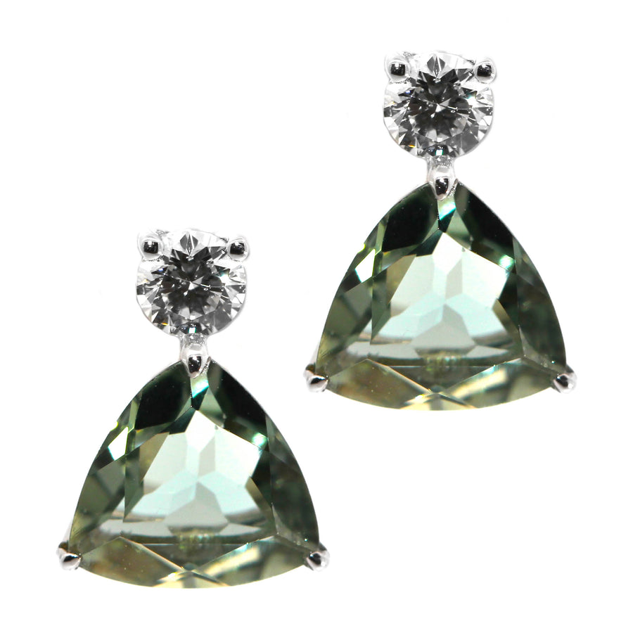 Trilliant Cut Green Tourmaline & Diamond Studs