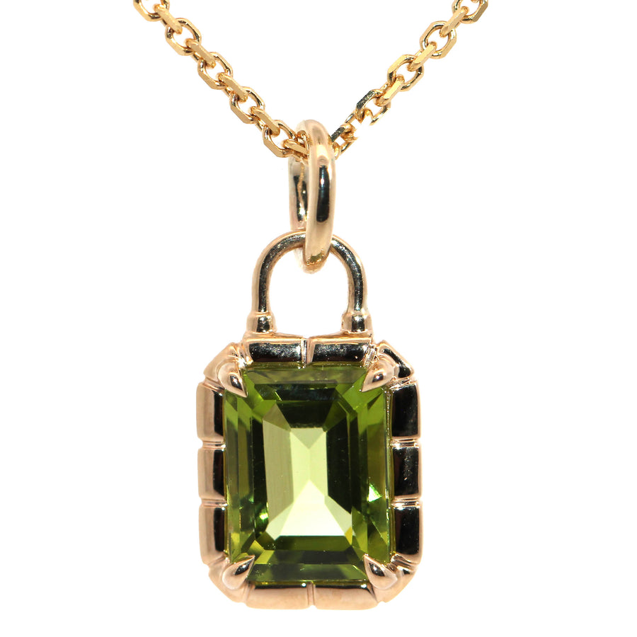 Emerald Cut Peridot & Yellow Gold Pendant