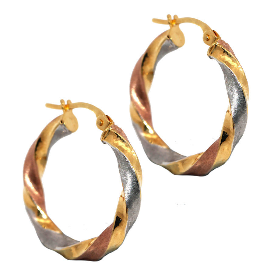 Yellow, White & Rose Gold Twist Hoops