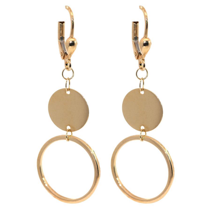 Yellow Gold Double Circle Drop Earrings