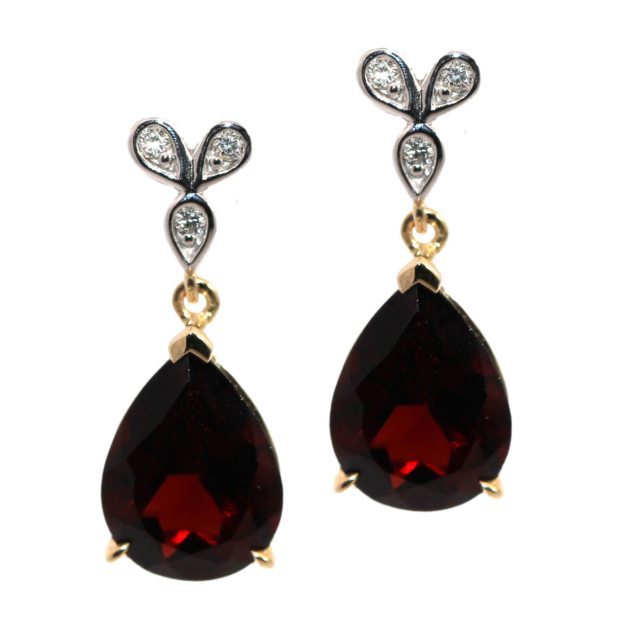 Pear Cut Garnet & Diamond Drop Earrings