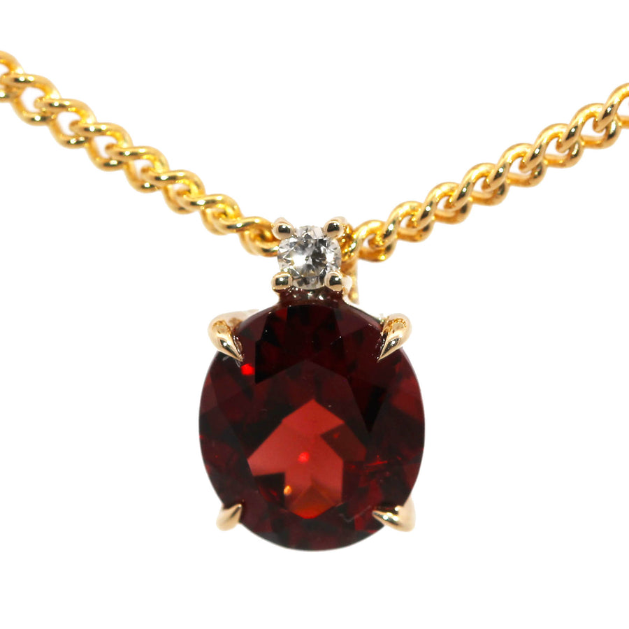 Oval Cut Garnet, Diamond & Yellow Gold Pendant