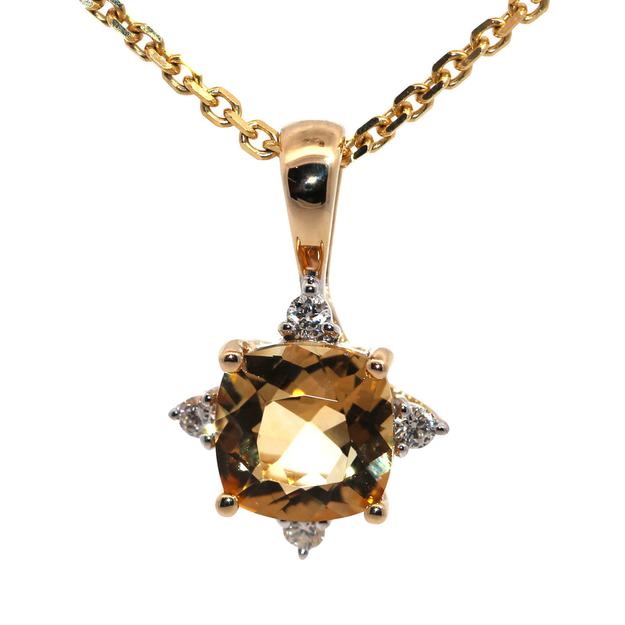 Cushion Cut Citrine & Diamond Pendant