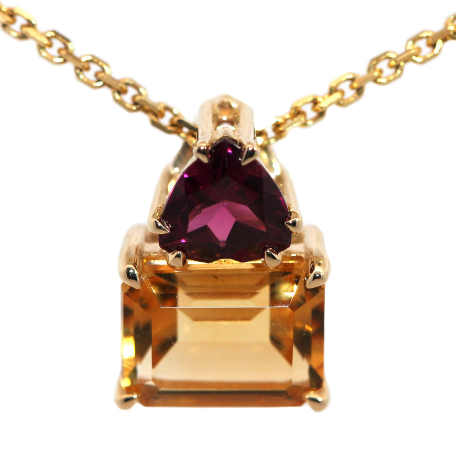 Citrine, Rhodolite Garnet & Yellow Gold Pendant