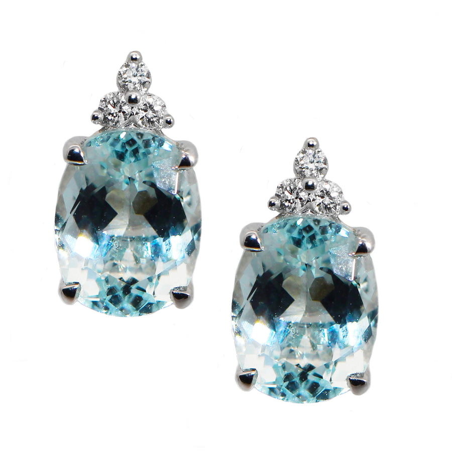 Oval Cut Aquamarine & Diamond Studs