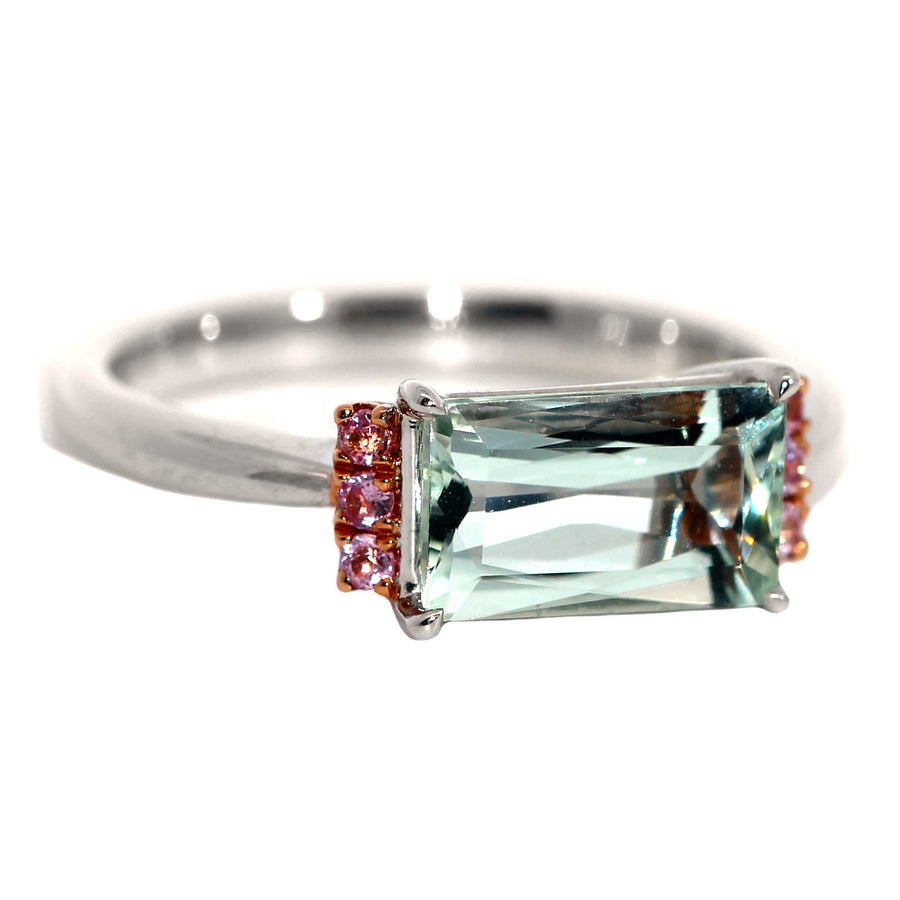 Aquamarine, Pink Sapphire, Rose & White Gold Dress Ring