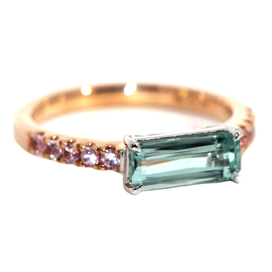 Baguette Cut Aquamarine & Pink Sapphire Ring