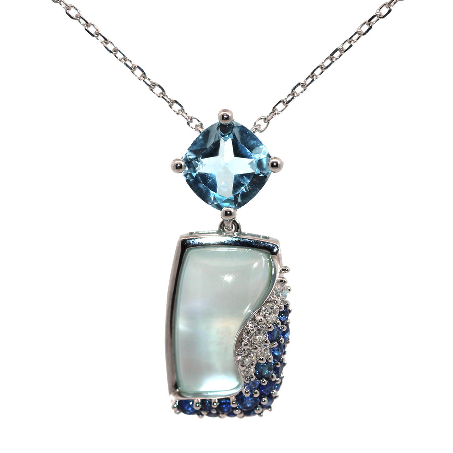 Blue Topaz, Sapphire, Diamond & Mother of Pearl Necklet