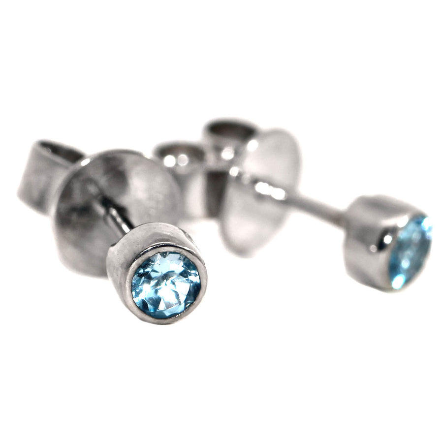 Topaz & White Gold Bezel Set Studs