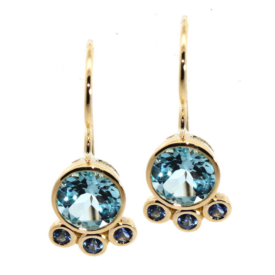 Topaz, Ceylon Sapphire & Yellow Gold Drop Earrings