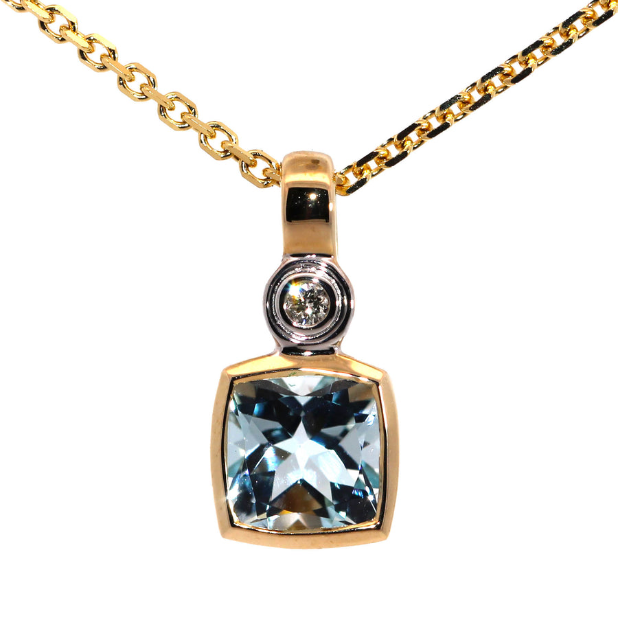 Cushion Cut Blue Topaz & Diamond Pendant