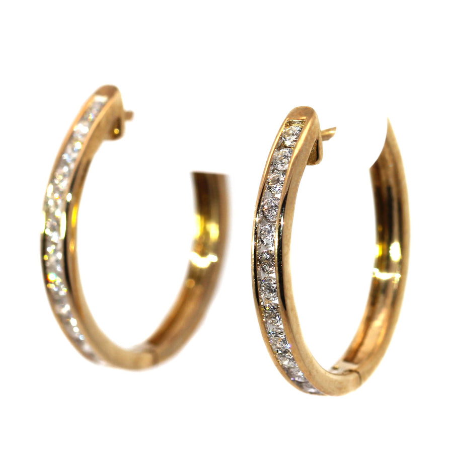 Diamond & Yellow Gold Channel Set Huggies