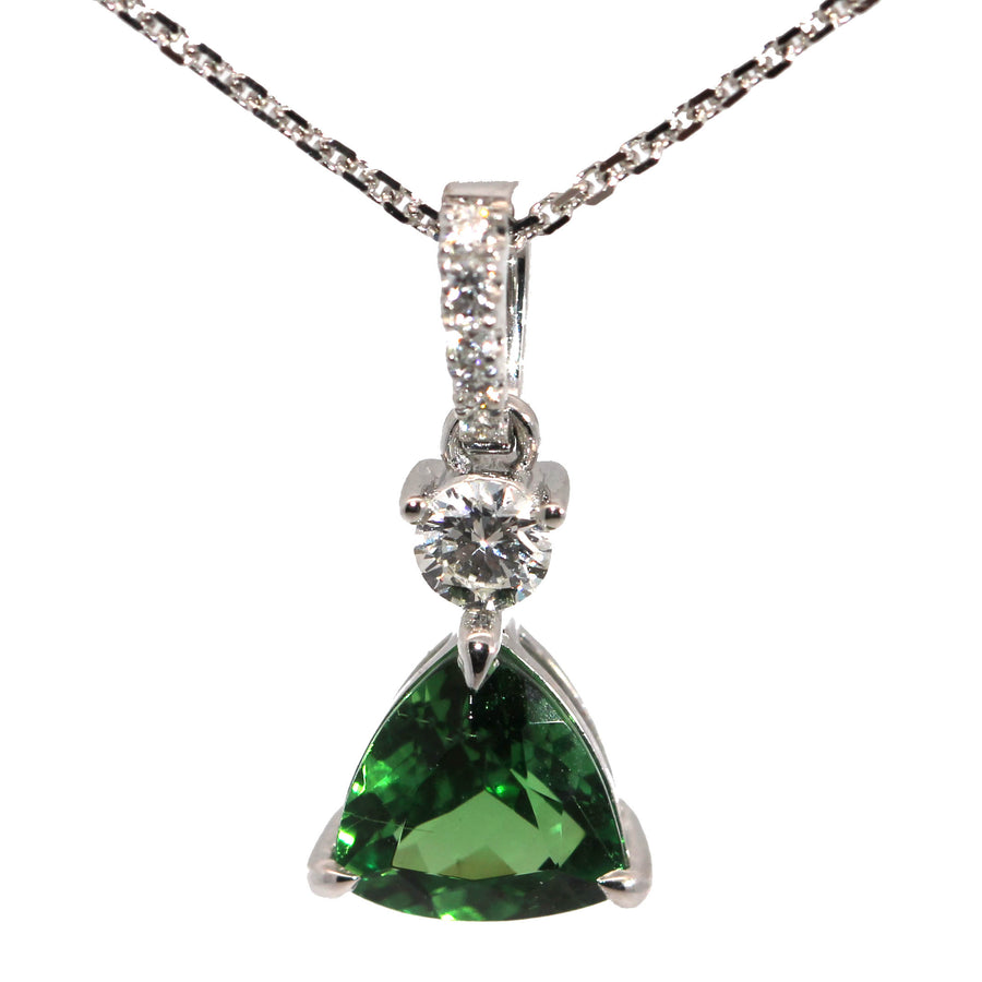 Trilliant Cut Tsavorite Garnet & Diamond Pendant