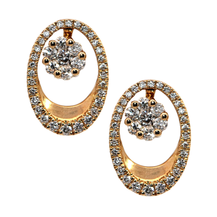 Three In One Diamond Yellow Gold Oval Shaped Earrings