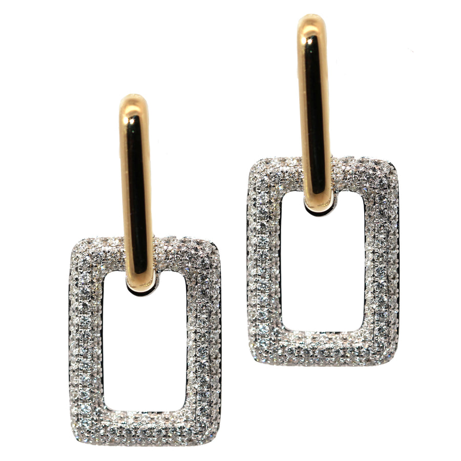 Pave Set Diamond & Yellow Gold Rectangle Shaped Drops