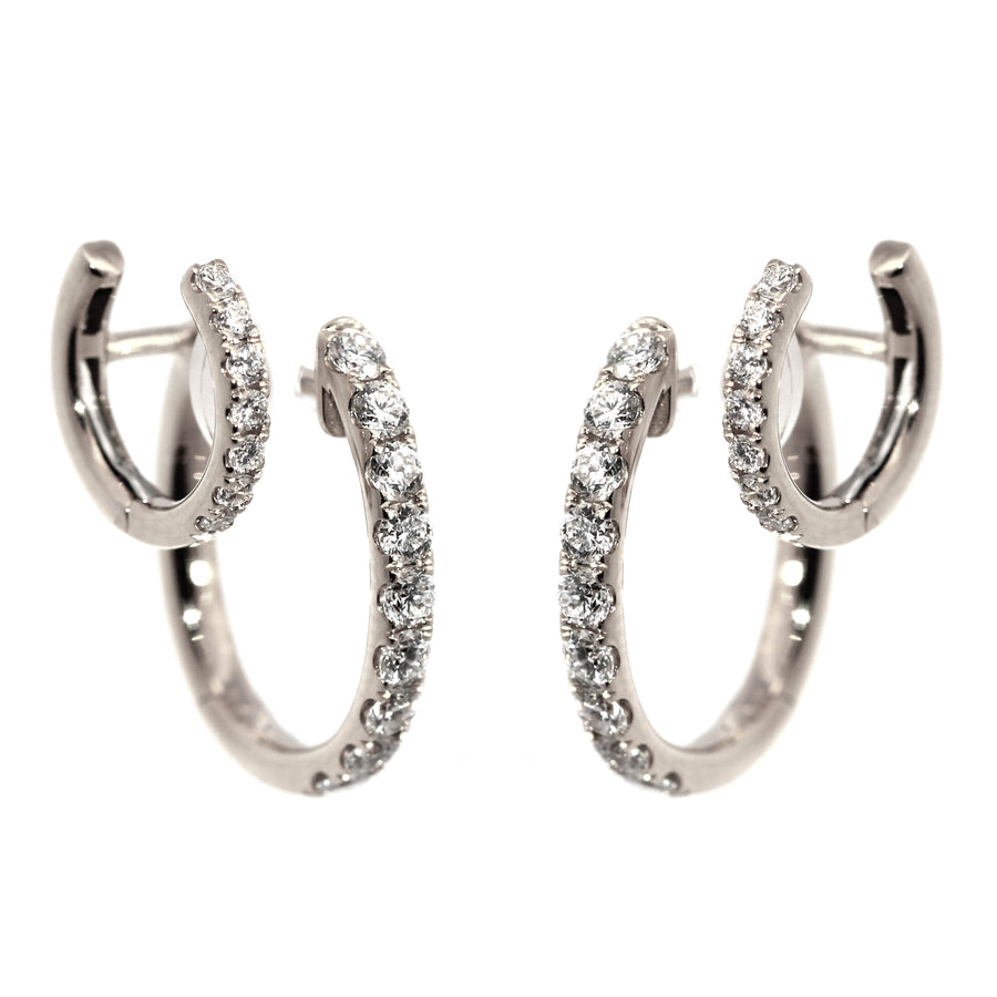 Diamond & White Gold Double Hoop Style Huggies