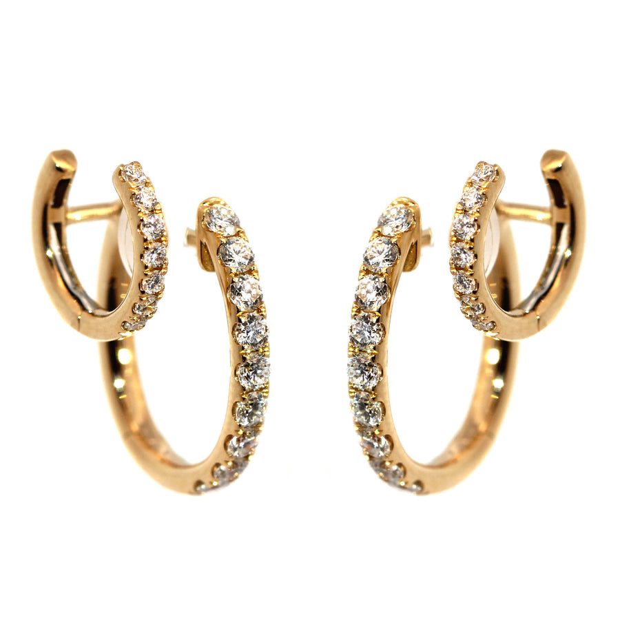 Diamond & Yellow Gold Double Hoop Style Huggies