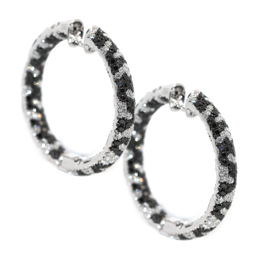 Pave Set Black & White Diamond Huggies